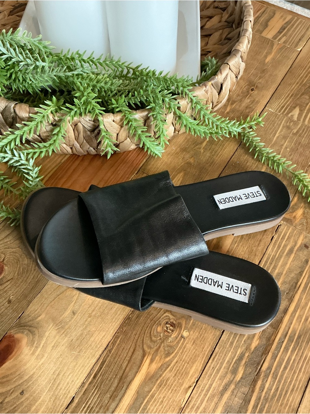 Steve Madden Black Slide Mules with Wide Leather Strap
